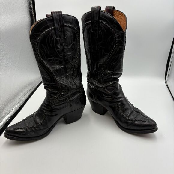 Dan Post Embroidered Black Leather Cowboy Boots Men’s 7 Vintage - Picture 4 of 12